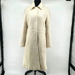 Vintage 80s Bill Blass Signature Cream Boucle Wool Blend Women's Long‎ Coat Sz 6